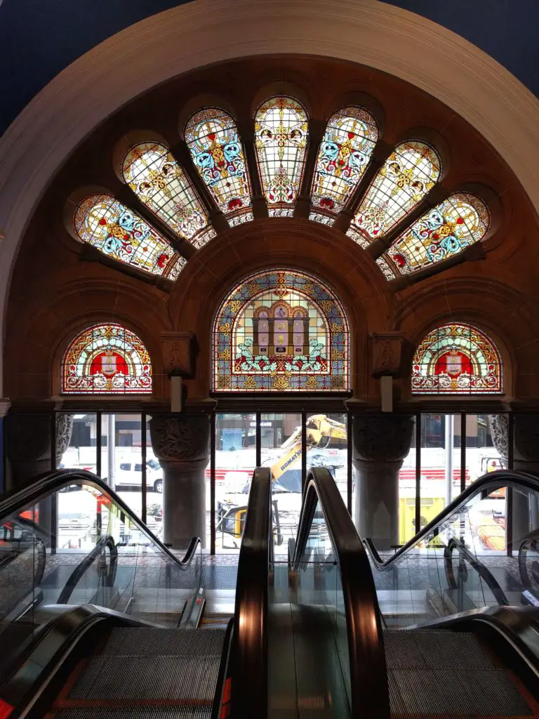 Queen Victoria Building has many beautiful stained glass windows around the building.