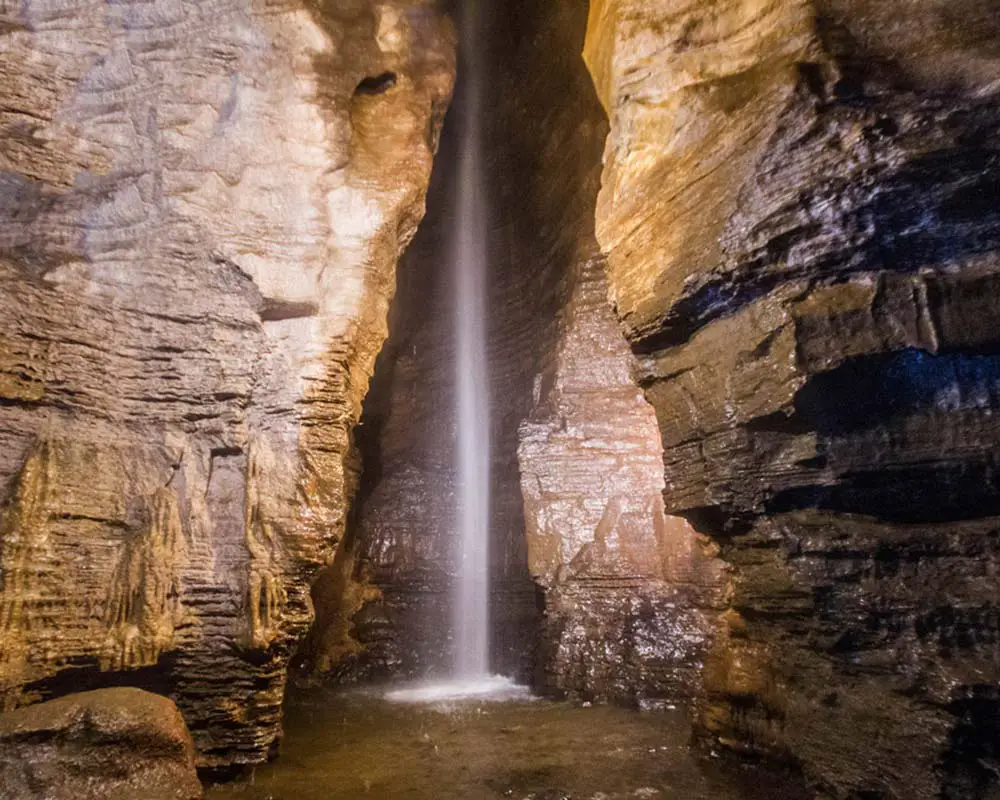 Caves Around The World in North America: Secret Caverns Waterfall in Howes Cave, New York, U.S.A