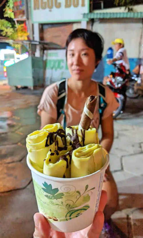 Jackie Szeto, Life Of Doing, is in Mui Ne, Vietnam. One of the top things to do is try the Thailand rolled ice cream such as the avocado flavor