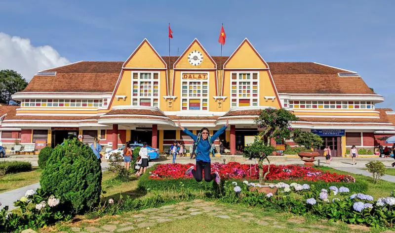 Dalat Railway Station is a famous spot to visit with the French architecture and the gold colored decor.