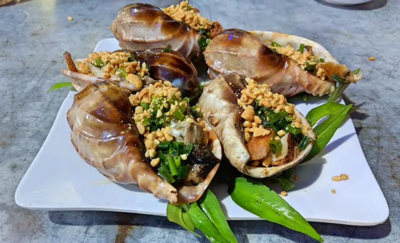The seafood is amazing in Con Dao, Vietnam. It's fresh and delicious as the fisherman get the seafood every day. We typically don't like snails, but the ones that we were yummy.