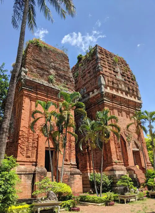 The Twin Towers in Quy Nhon, Vietnam is easy to get to as it's within the city area. Check out the two restored Cham towers which are made out of red bricks and stone carvings.