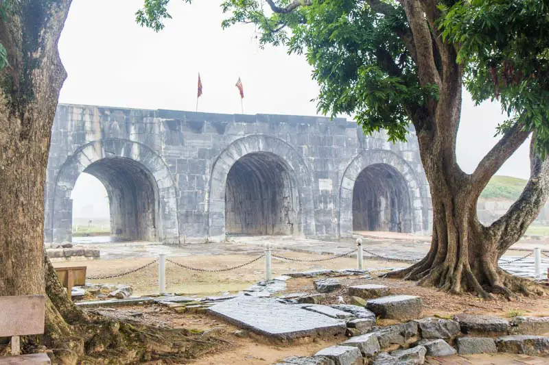 The Citadel of the Ho Dynasty is the location where the Ho Dynasty ruled in the region in the 14th century. The citadel has a stone wall with three tunnels to walk through.