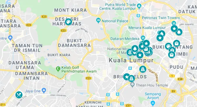 Map of where to go during your 4 days in Kuala Lumpur
