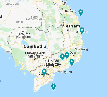 Map of the off the beaten destinations in Vietnam