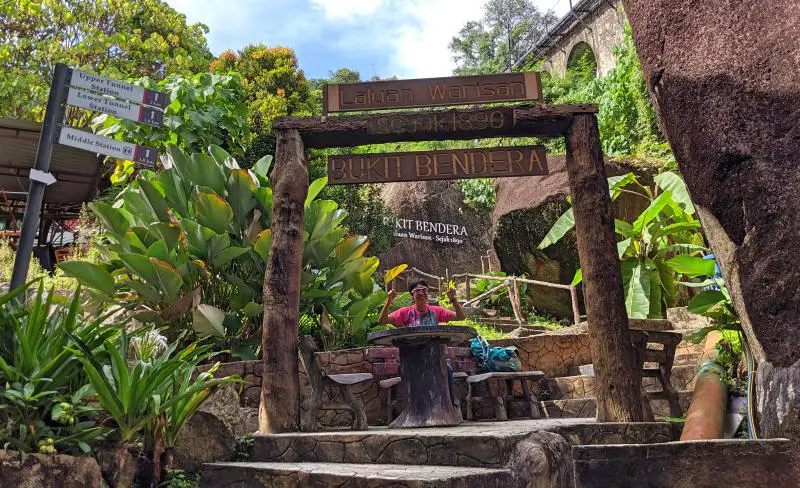 Here is the entrance of the Penang Hill Heritage Hike. Look for the large rocks with the signage and the sign made out of logs.