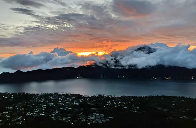 Waiting for the sunrise on top of Mount Batur in Bali, Indonesia