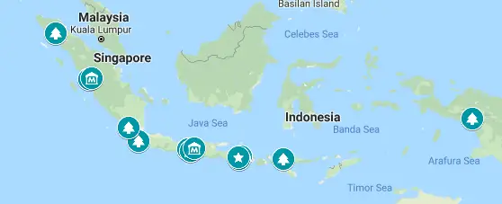 Map of the UNESCO World Heritage Sites in Indonesia