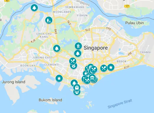 Map of Singapore itinerary in 4 days