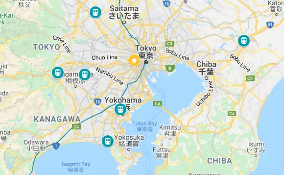 Map of the Tokyo day trips locations