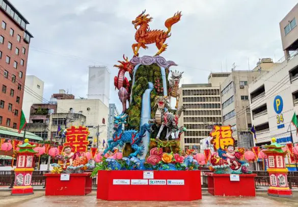 Dragons and several Chinese motifs on display at the Nagasaki Lantern Festival in Nagasaki, Japan