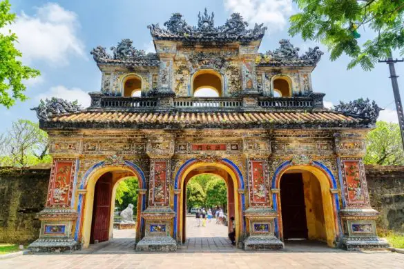 Colorful Hien Nhon Gate (East Gate) which leads to the Imperial City in Hue, Vietnam