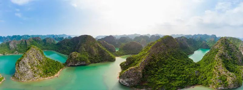 Aerial view of Cat Ba Island with the limestone karst. Cat Ba Island is one of the best islands in Vietnam to visit.