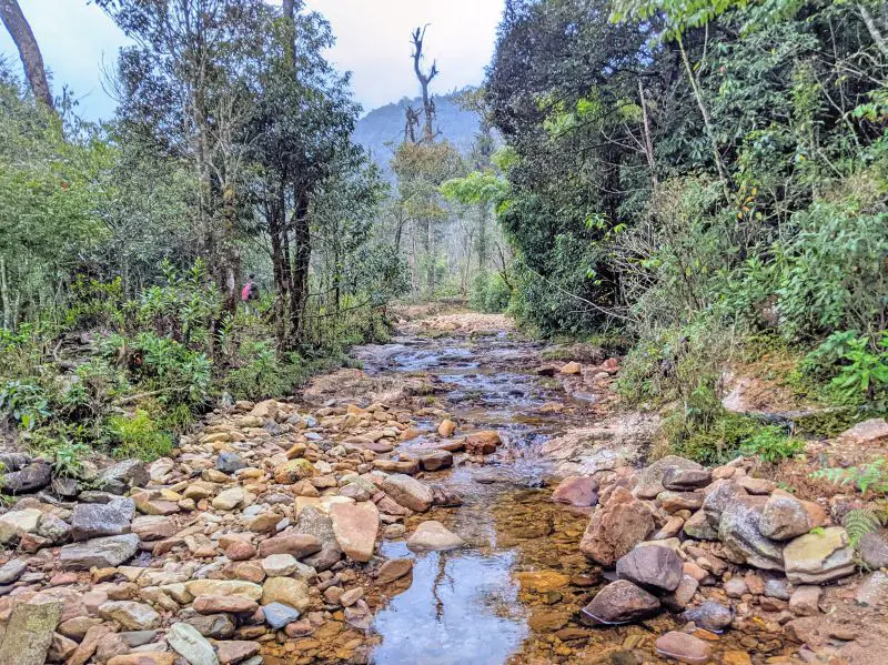 The lower areas of the Fansipan mountains has streams to cross.