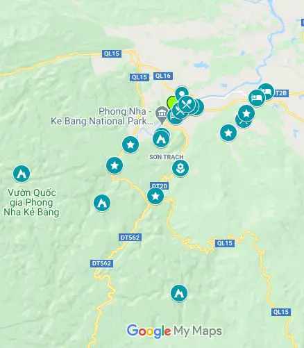 Map of the Phong Nha attractions to visit in Phong Nha, Vietnam