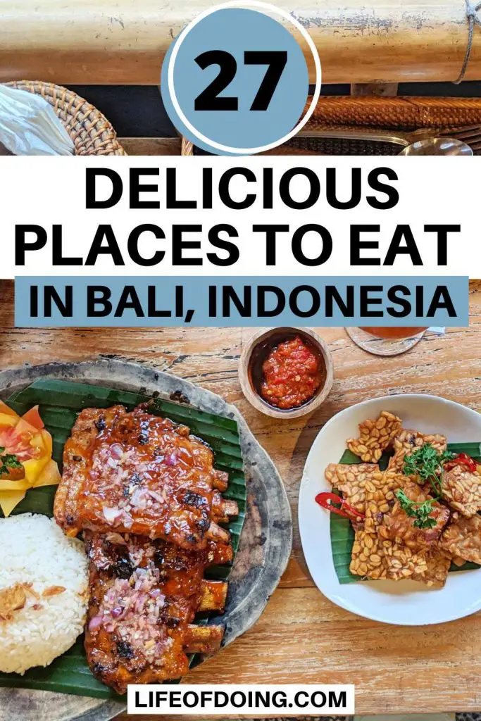 Bali has plenty of places to eat delicious foods such as a plate of BBQ ribs with rice and fried tempeh