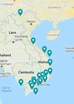Map of the weekend trips to take from Ho Chi Minh City, Vietnam
