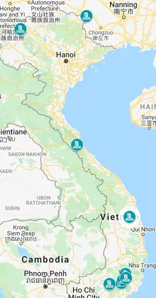 Map of the best waterfall locations in Vietnam