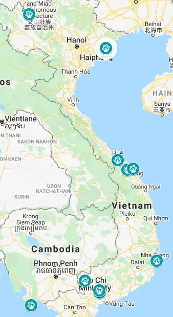 Map of where the best theme parks in Vietnam are located