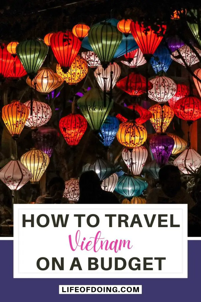 Colorful lanterns at night time in Vietnam