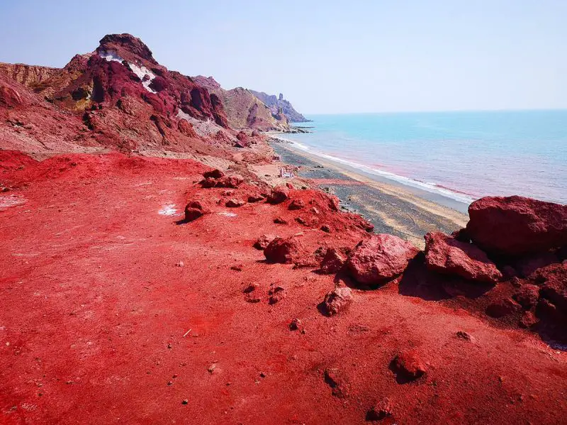 Red sand beach at Hormuz Island, Iran