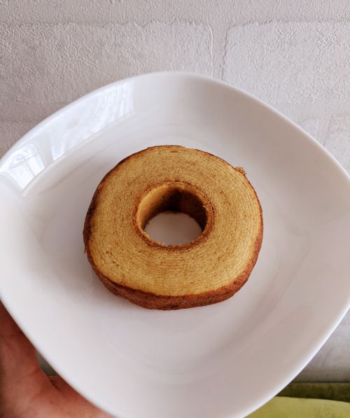 Cream Baumkuchen on a plate