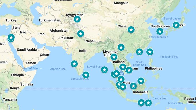 Map of places to visit in Asia in the summer season