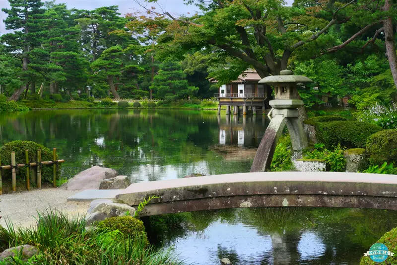 A garden and lake view from Kenroku-en Garden in Kanazawa, Japan