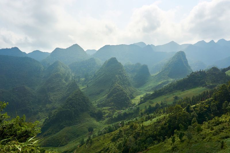 Green mountain range in Ha Giang Loop, northern Vietnam