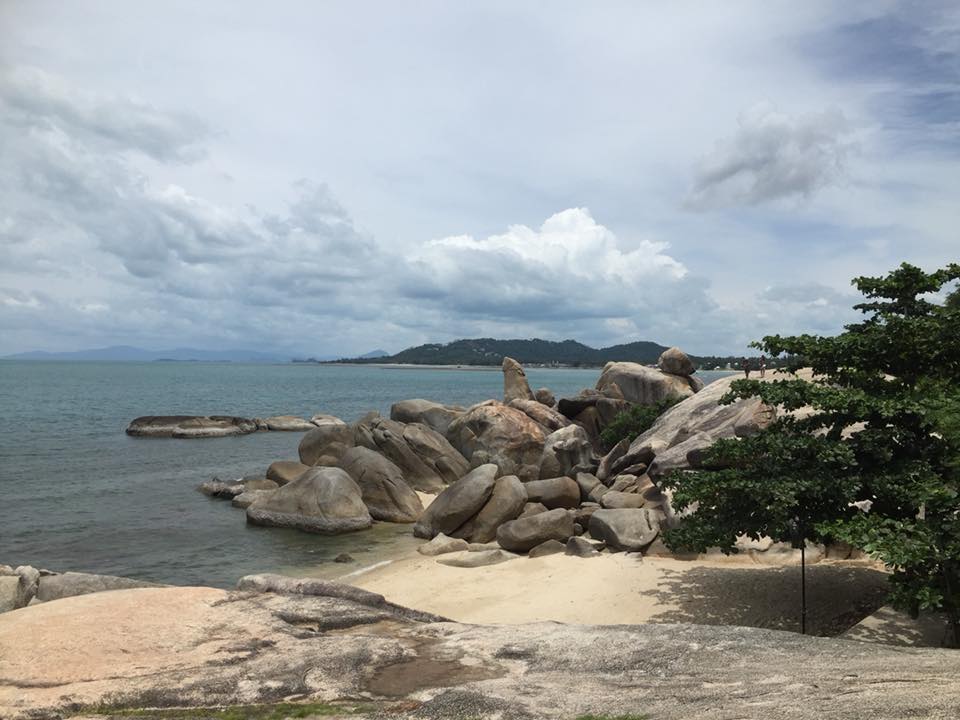 A cluster of rocks called Grandfather and Grandmother Rocks off of Koh Samui, Thailand