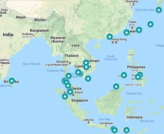 Map of the best islands in Asia to check out