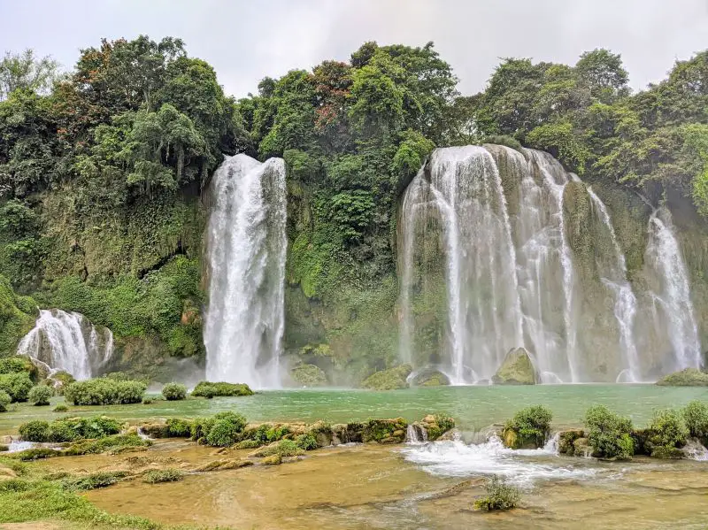 Three waterfall cascades at Ban Gioc Waterfall in Cao Bang, Vietnam