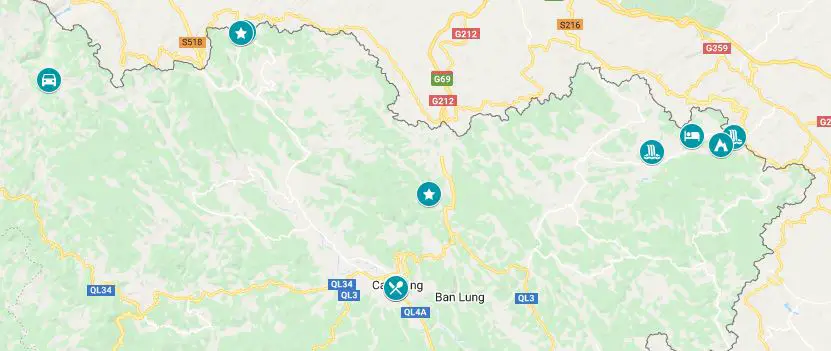 Map of Places to Visit in Cao Bang, Vietnam