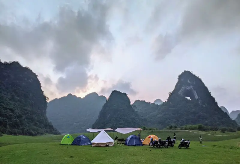Camping in front of the God's Eye Mountain in Cao Bang, Vietnam