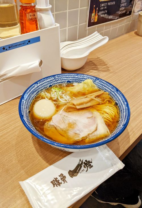 A bowl of Hakata style ramen with charsiu, bamboo, and soft boiled egg at Ittou Ramen, Ho Chi Minh City, Vietnam