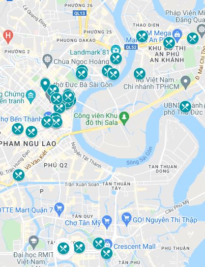 Map of where to eat affordable Japanese food in Ho Chi Minh City, Vietnam