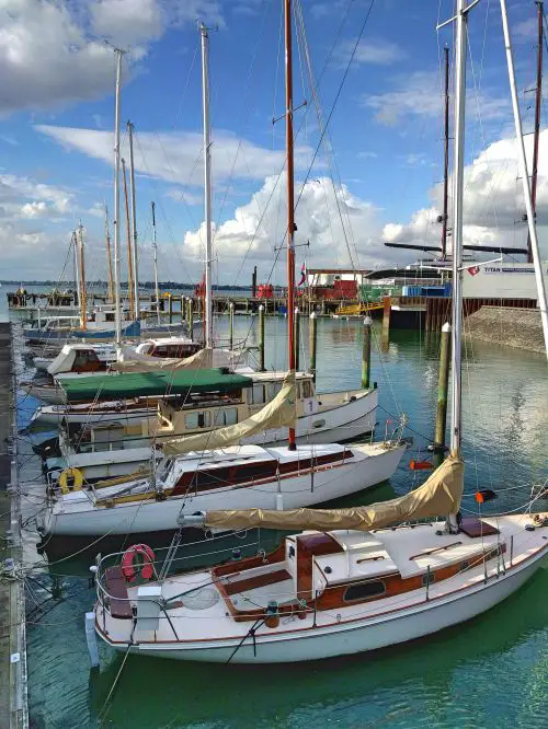 Yachts floating in the water at the Auckland's Heritage Landing in New Zealand