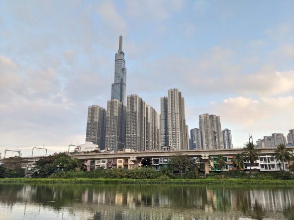 View of Vinhomes Central Park and Landmark 81, tall buildings in Ho Chi Minh City, Vietnam
