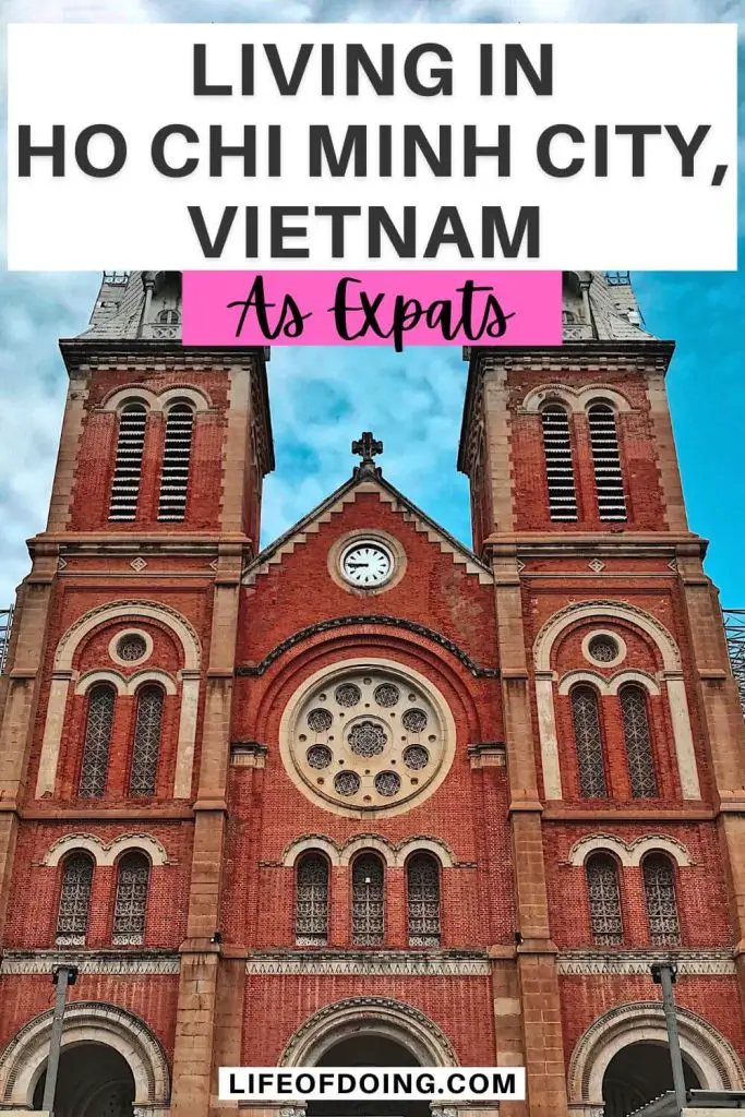 Red brick Notre Dame Cathedral in Ho Chi Minh City, Vietnam