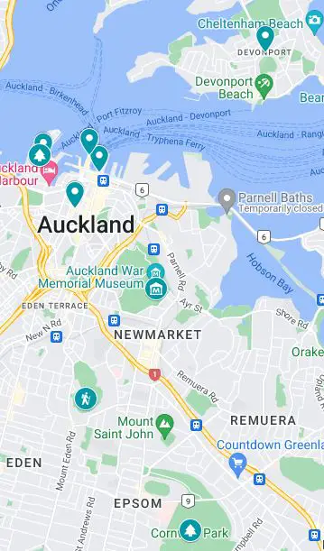 Map of places to visit in Auckland, New Zealand in a day