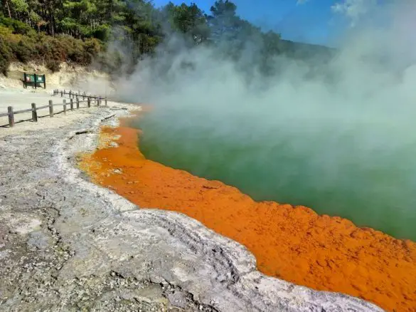 Orange and green geothermal lakes at Waiotapu Thermal Wonderland, one of the places to visit on your 2 days in Rotorua, New Zealand