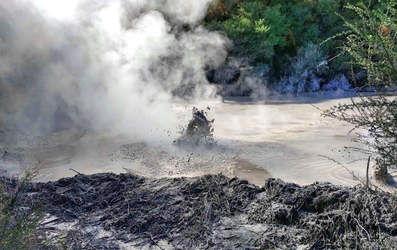 Some mud erupting from the mud pools of Waitapu mud pools in Rotorua, New Zealand