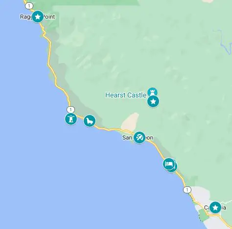 Map of San Simeon places to visit on a day trip