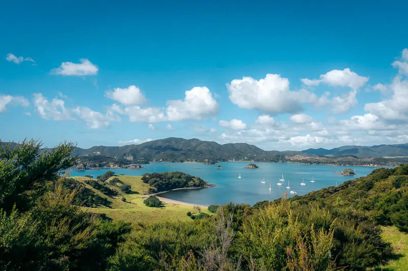 Paihia has gorgeous views of the green hills and blue waters.