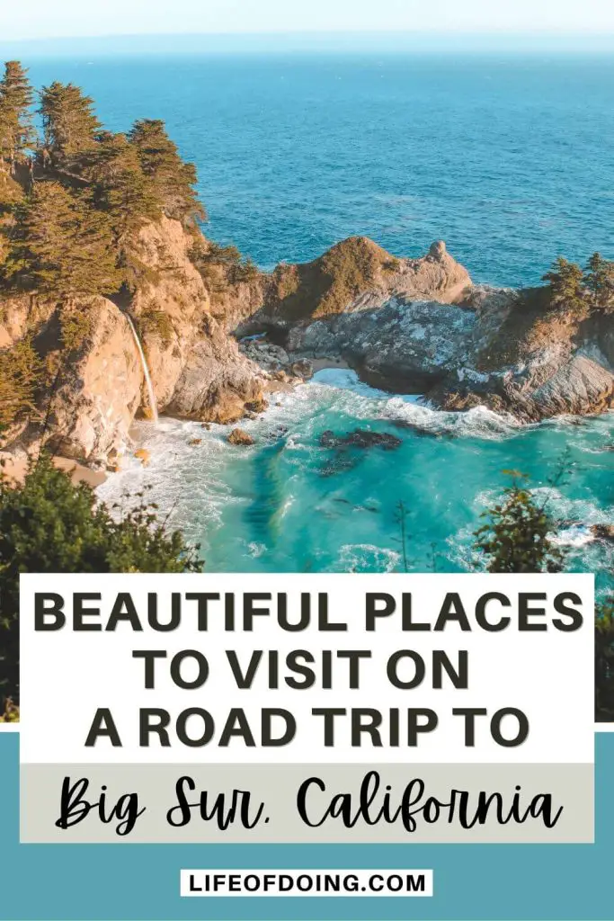 McWay Falls, a waterfall that leads to Pacific Ocean, and is a place to visit on a Big Sur road trip