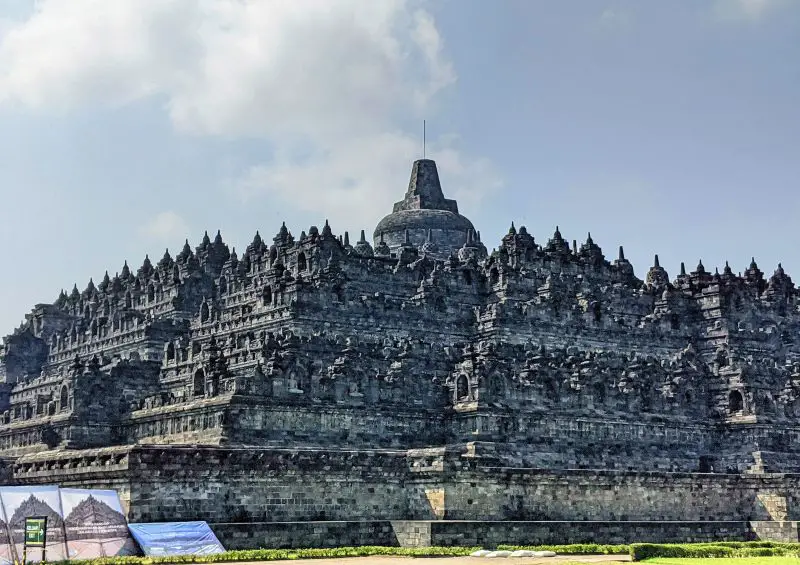 Back view of the Borobudur Temple with the stupa at the top