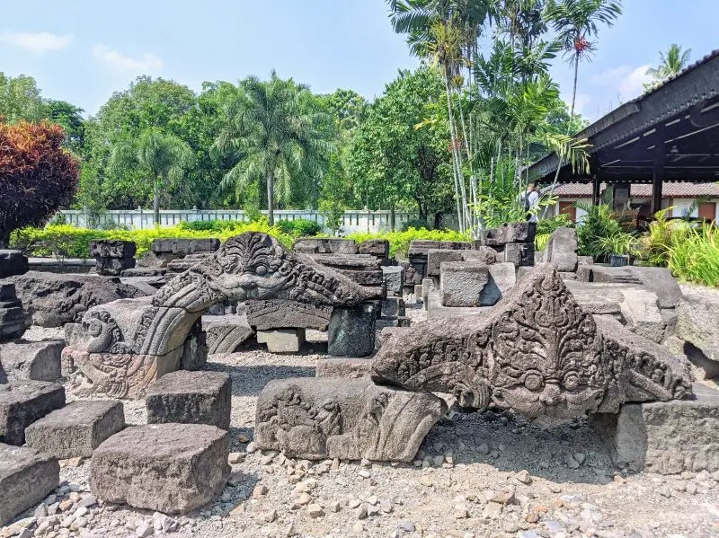 Extra stone pieces from Borobodur Temple lying on the ground