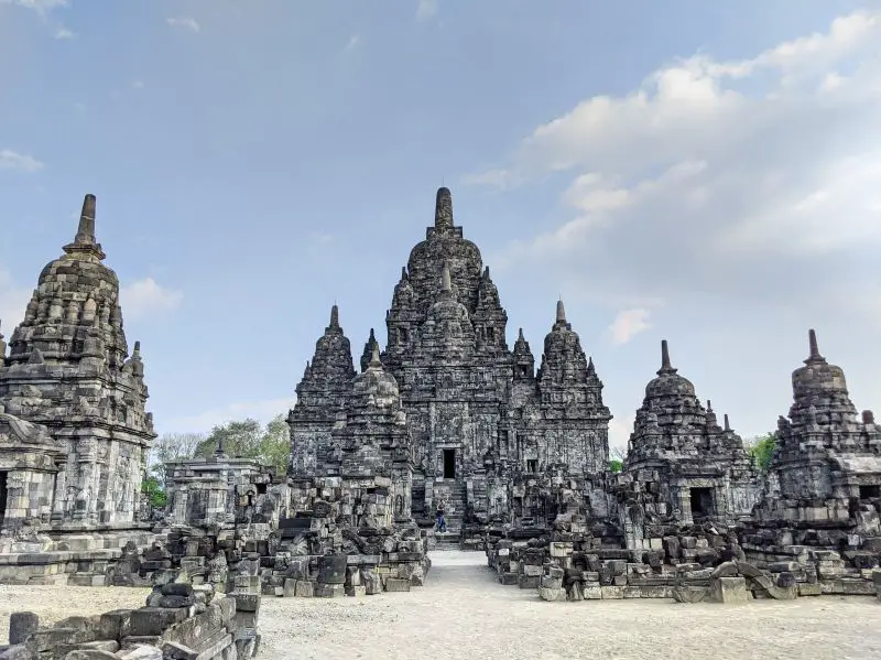 The main Sewu Temple in the middle and surrounded by the smaller temples, located at Prambanan Temple Complex