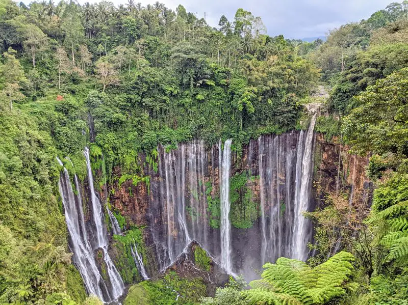 Aerial view of the Tumpak Sewu and the many small cascades in the jungle