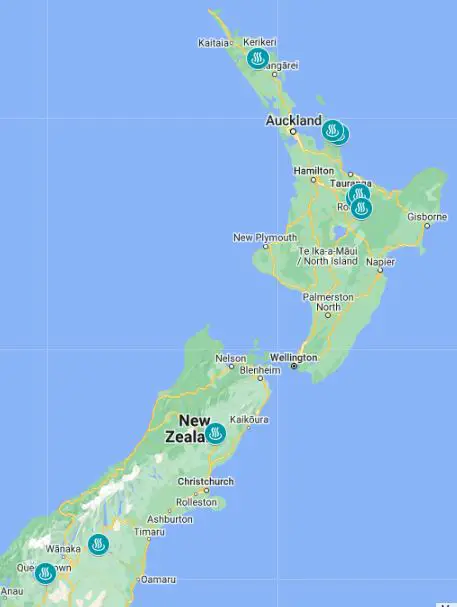 Map of New Zealand's hot springs and thermal pool locations to visit